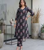 Black printed rayon co-ord set for women