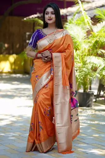 Orange woven design zari paithani saree
