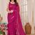Pink embroidered mirror work ruffles saree with unstitched blouse piece