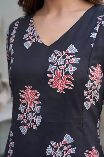 Black printed rayon co-ord set for women
