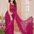 Pink embroidered mirror work ruffles saree with unstitched blouse piece