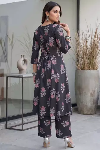 Black printed rayon co-ord set for women