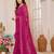 Pink embroidered mirror work ruffles saree with unstitched blouse piece