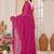 Pink embroidered mirror work ruffles saree with unstitched blouse piece