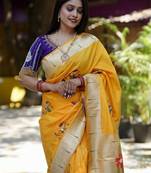 Yellow woven design zari paithani saree