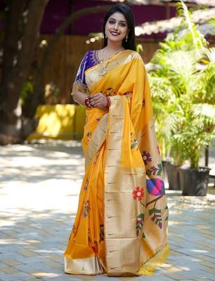 Yellow woven design zari paithani saree 2