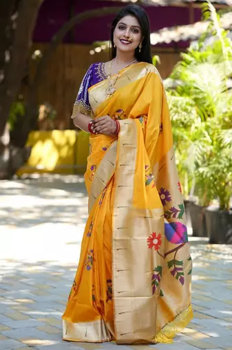 Yellow woven design zari paithani saree