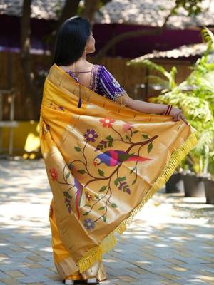 Yellow woven design zari paithani saree 3