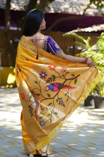 Yellow woven design zari paithani saree