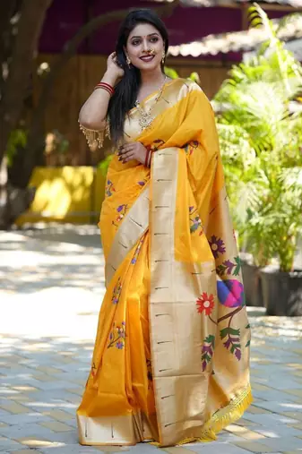 Yellow woven design zari paithani saree