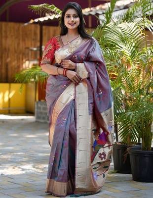 Blue woven design zari paithani saree 1