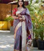 Blue woven design zari paithani saree