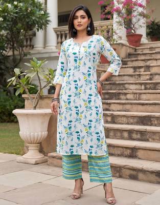 White printed straight co-ords set for women 1