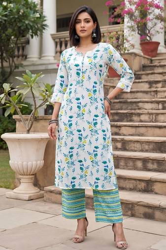 White printed straight co-ords set for women