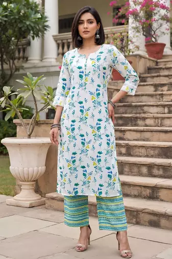 White printed straight co-ords set for women