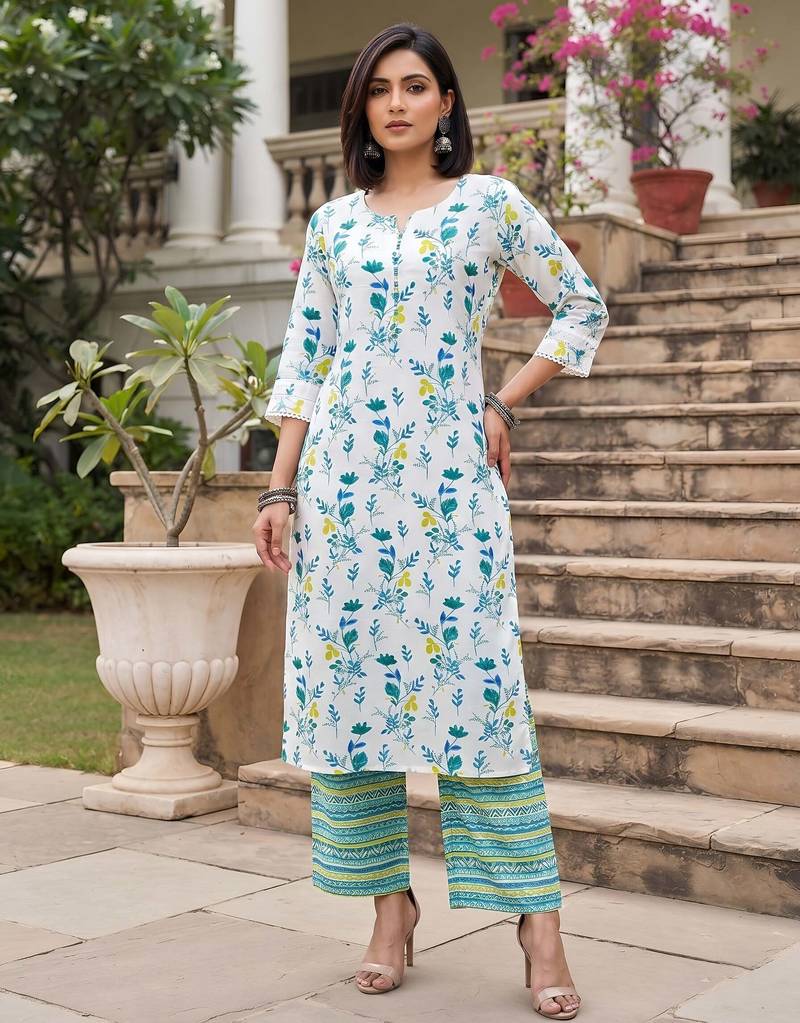 White printed straight co-ords set for women