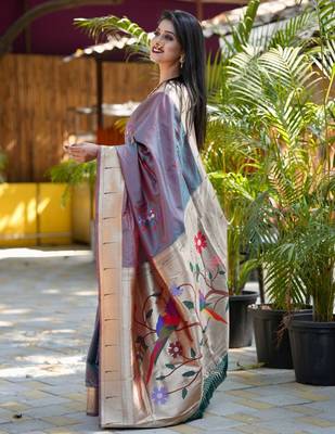 Blue woven design zari paithani saree 3