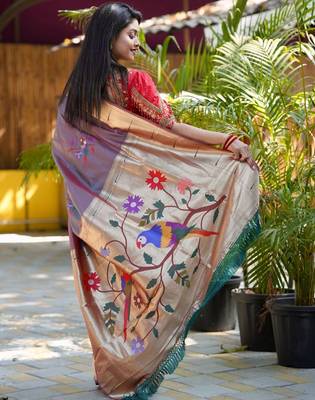 Blue woven design zari paithani saree 4