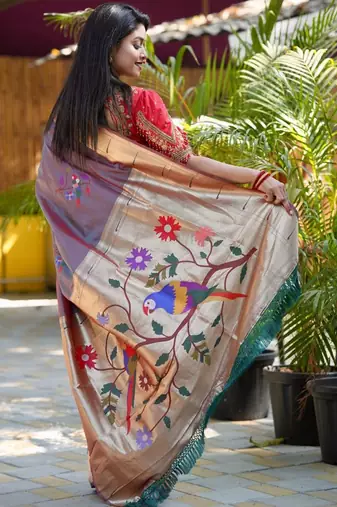 Blue woven design zari paithani saree