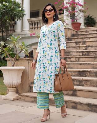 White printed straight co-ords set for women 3