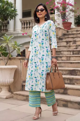 White printed straight co-ords set for women