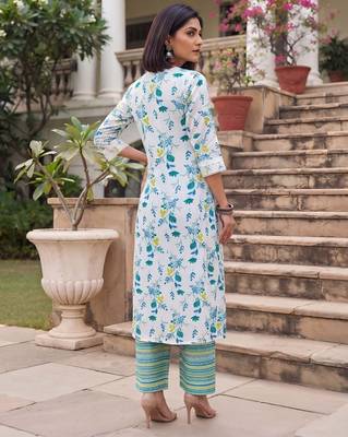 White printed straight co-ords set for women 4
