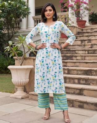 White printed straight co-ords set for women 5