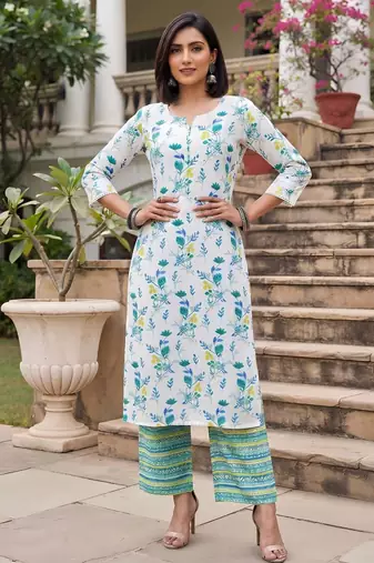 White printed straight co-ords set for women