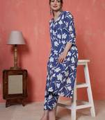 Blue printed cotton co-ord set for women
