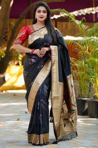 Black woven design zari paithani saree