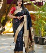 Black woven design zari paithani saree