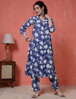 Blue printed cotton co-ord set for women 2