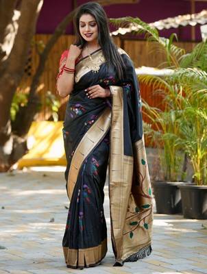 Black woven design zari paithani saree 2