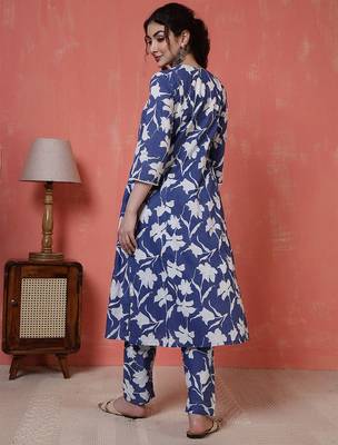 Blue printed cotton co-ord set for women 3