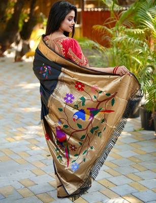 Black woven design zari paithani saree 3
