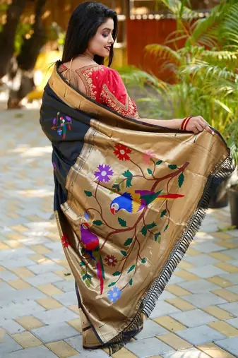 Black woven design zari paithani saree
