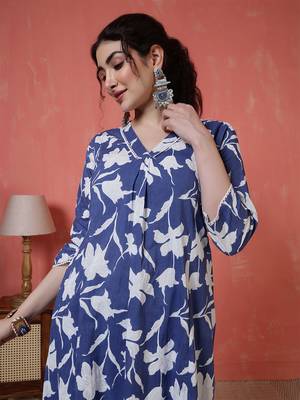 Blue printed cotton co-ord set for women 4