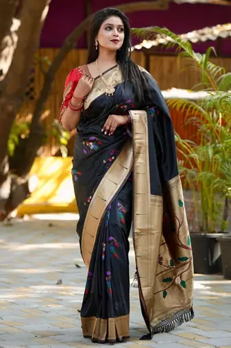 Black woven design zari paithani saree