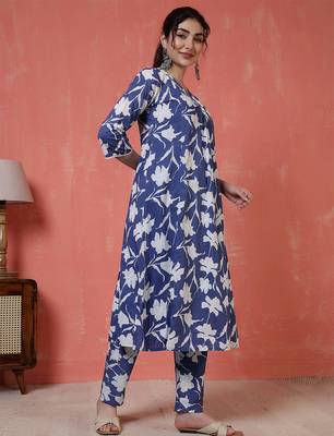 Blue printed cotton co-ord set for women 5