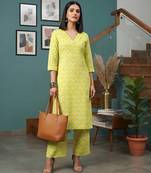 Yellow printed straight co-ords set for women