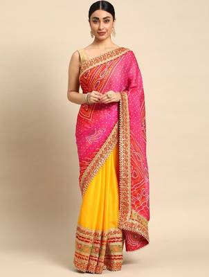 Yellow yellow pure chiffon bandhani sarees 1