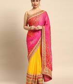 Yellow yellow pure chiffon bandhani sarees