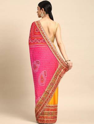 Yellow yellow pure chiffon bandhani sarees 2