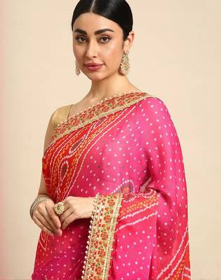 Yellow yellow pure chiffon bandhani sarees 3