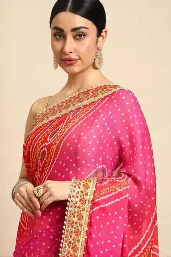Yellow yellow pure chiffon bandhani sarees