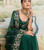 Green embroidered organza saree