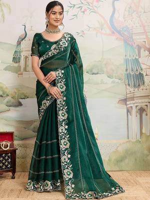 Green embroidered organza saree 2
