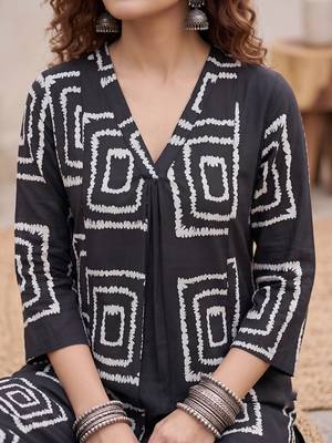 Black printed rayon co-ord set for women 2