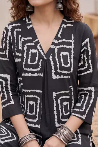 Black printed rayon co-ord set for women