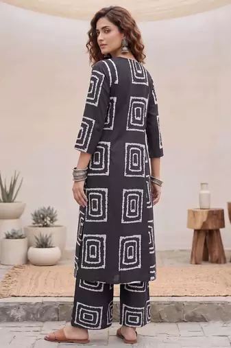 Black printed rayon co-ord set for women